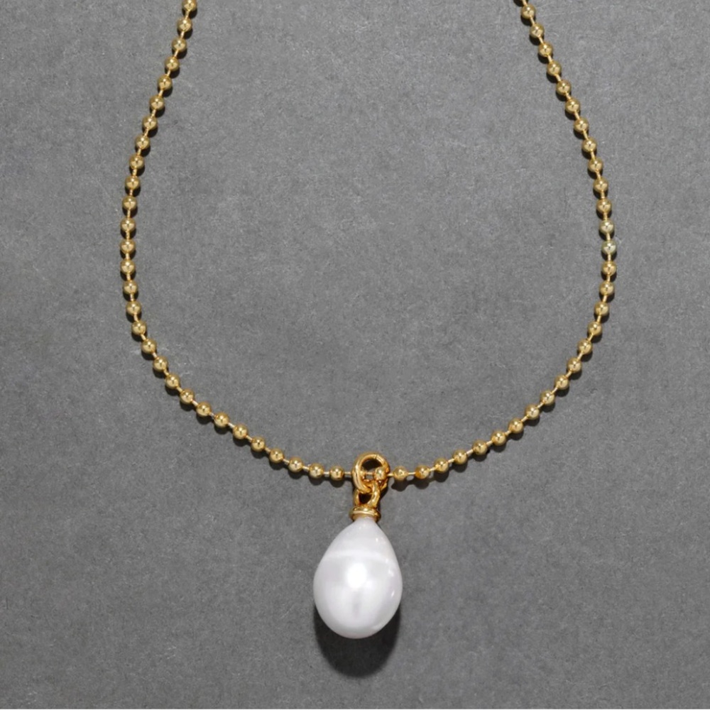 ALEXIS BITTAR • Molten Gold La Perla Pearl Solitaire Ball Chain Necklace - Picture 12 of 13